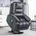 HOMCOM Leathaire Eight Massage Point Armchair, with Heat and Reclining Back - Grey - 3