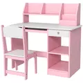 ZONEKIZ Two-Piece Kids Desk and Chair Set with Storage, for Ages 5-8 Years - Pink - 1