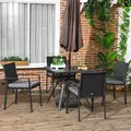 Outsunny Five-Piece Garden Dining Set, with Rattan Seat Chairs and Cushions - Black - 2