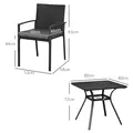 Outsunny Five-Piece Garden Dining Set, with Rattan Seat Chairs and Cushions - Black - 3