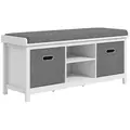 HOMCOM Shoe Storage Bench, with Cushion Seat - White/Grey - 1