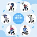 HOMCOM Metal Frame 6 in 1 Baby Push Tricycle with Parent Handle for 1-5 Years Old, Dark Blue - 4