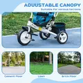 HOMCOM 6 in 1 Kids Trike with Parent Handle, Canopy, 5-point Safety Belt, Storage, Footrest, Brake, for 1-5 Years, Blue - 6