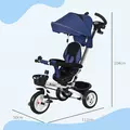 HOMCOM Metal Frame 6 in 1 Baby Push Tricycle with Parent Handle for 1-5 Years Old, Dark Blue - 3