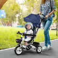 HOMCOM Metal Frame 6 in 1 Baby Push Tricycle with Parent Handle for 1-5 Years Old, Dark Blue - 2