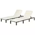 Outsunny Set of Two Reclining Rattan Sun Loungers, with Cushions - Brown/Cream - 1