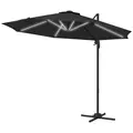 Outsunny 3(m) Adjustable Cantilever Parasol with Base, Solar LED Lights, Dark Grey - 1