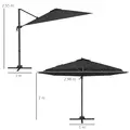 Outsunny 3(m) Adjustable Cantilever Parasol with Base, Solar LED Lights, Dark Grey - 3