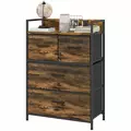 HOMCOM Rustic Chest of Four Fabric Drawers - Rustic Brown - 1