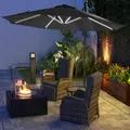 Outsunny 3(m) Adjustable Cantilever Parasol with Base, Solar LED Lights, Dark Grey - 2