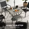Outsunny Four-Seater Steel Garden Table, with Parasol Hole - Grey/Black - 5