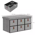 HOMCOM Shoe Bench with Seat, Shoe Storage Bench with Cushion and 6 Fabric Drawers for Entryway, Hallway, Living Room, Bedroom, Light Grey - 3