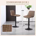 HOMCOM Bar Stools Set of 2, Retro Adjustable Kitchen Stool, Swivel PU Leather Upholstered Bar Chairs with Back, Footrest and Steel Base, Brown - 4