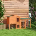 PawHut Two-Tier Rabbit Hutch with Run, Ramp, Slide-Out Tray, for Garden - Orange - 2