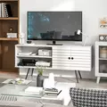 HOMCOM TV Stand with Cupboard, Open Shelves, Striped Doors, Wooden legs, White - 8