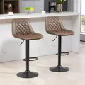 HOMCOM Bar Stools Set of 2, Retro Adjustable Kitchen Stool, Swivel PU Leather Upholstered Bar Chairs with Back, Footrest and Steel Base, Brown - 2