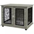 PawHut Indoor Dog Crate Furniture End Table with Soft Washable Cushion, Lockable Front Door, for Medium Dogs - Black - 1