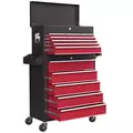 HOMCOM 14 Drawer, Two-Part Tool Storage Chest on Wheels - Red - 1