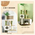 PawHut 2-in-1 Hidden Cat Litter Box, Green Leaf Cat Tree, with House, Ladder, Scratching Posts, Platforms, Indoors -Oak - 4