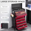 HOMCOM 14 Drawer, Two-Part Tool Storage Chest on Wheels - Red - 4