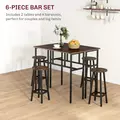 HOMCOM 6-Piece Bar Table Set, Counter Height Kitchen Dining Set with 2 High Tables & 4 Stools, Space Saving Compact Bar Furniture for Small Kitchens and Flats, Multiple Arrangements, Rustic Brown - 4
