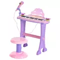 HOMCOM 32 Keys Kids Mini Electronic Keyboard Musical Instrument Educational Game Toy Children Grand Piano Stool Micropho - 1