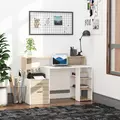 HOMCOM Computer Desk with Drawers and Storage Shelves, Office Desk Writing Table with Printer Stand, Large Workstation for Study Play Work Home Office, 137 x 55 x 92cm, Oak - 2