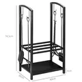 Outsunny Metal Firewood Log Holder 2 Layer Firewood Rack Indoor Outdoor Fireplace Wood Storage Shelf with 4 Tools and Hooks, Black, 40L x 30W x 74.5H cm - 3