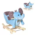 HOMCOM 2 In 1 Plush Baby Ride on Rocking Horse Elephant Rocker with Wheels Wooden Toy for Kids 32 Songs for 18+ Months (Blue) - 1