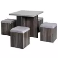 HOMCOM 5PC Dining Set Garden Patio Wooden Set 4 Storage Stools Footrest Ottoman with Cushions + 1 Table Space Saving Design Indoor Outdoor - 1