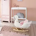 HOMCOM Kids Rocking Horse Plush Ride On Swan Toy w/ Safety Seat for Toddler 18 Months +, White and Pink - 2