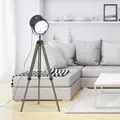 HOMCOM Floor Lamp with Adjustable Tripod for Living Room Bedroom, Vintage Spotlight Reading Lamp with Wood Legs, 115-155cm, Grey - 2