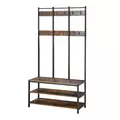 HOMCOM Coat Rack Stand, Free Standing Hall Tree, Coat Stand with Hooks, Bench and Shoe Rack, 100cm x 38.5cm x 185.5cm, Industrial Style, Rustic Brown and Black - 1