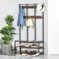 HOMCOM Coat Rack Stand, Free Standing Hall Tree, Coat Stand with Hooks, Bench and Shoe Rack, 100cm x 38.5cm x 185.5cm, Industrial Style, Rustic Brown and Black - 9