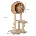 PawHut Cat Tree for Indoor Cats 100cm Kitten Climbing Tower Activity Center with Sisal Scratching Post Condo Perch Hanging Balls Teasing Rope Toy Cushion - 3