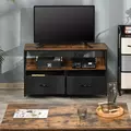 HOMCOM TV Stand Cabinet with 2 Foldable Drawers - Rustic Brown - 7
