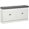 HOMCOM Shoe Storage Bench with Flip Drawers, Shoe Cabinet with Seat Cushion and Adjustable Shelf for Hallway, Entryway, Living Room, Bedroom, White - 1