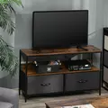HOMCOM TV Stand Cabinet with 2 Foldable Drawers - Rustic Brown - 2
