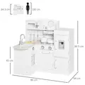 HOMCOM Kids Play Kitchen Wooden Toy Kitchen Cooking Set for Children with Drinking Fountain, Microwave, and Fridge White - 3