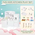 HOMCOM Kids Play Kitchen Wooden Toy Kitchen Cooking Set for Children with Drinking Fountain, Microwave, and Fridge White - 5