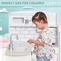 HOMCOM Kids Play Kitchen Wooden Toy Kitchen Cooking Set for Children with Drinking Fountain, Microwave, and Fridge White - 7