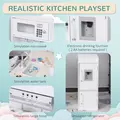 HOMCOM Kids Play Kitchen Wooden Toy Kitchen Cooking Set for Children with Drinking Fountain, Microwave, and Fridge White - 6