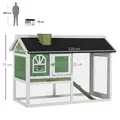 PawHut Wooden Rabbit Hutch and Run with Sliding Tray, Ramp, Water-resistant Roof, for 2-4 Rabbits, Green - 3
