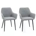 HOMCOM Dining Chairs Set of 2, Upholstered Linen Fabric Kitchen Chairs with Metal Legs for Living Room Dining Room, Light Grey - 1