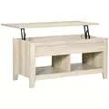 HOMCOM Lift Top Coffee Table w/ Hidden Storage Compartment Open Shelves Lift Tabletop Pop Up Centre Table for Living Room Oak Effect - 1