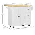 HOMCOM Kitchen Island on Wheels, Rolling Kitchen Storage Trolley with Drop Leaf, Drawers, Towel and Spice Rack, White - 5