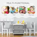 HOMCOM 3 Pcs Kids Table & Chairs Set Mini Seating Furniture Home Playroom Bedroom Dining Room w/ Storage Drawers Safe Corners for 2-4 Years old White - 4