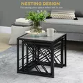 HOMCOM Nesting Coffee Tables, Set of 3 Square Side Tables with Black Metal Frame, for Living Room, Bedroom and Office, Grey - 5