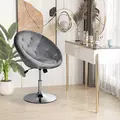 HOMCOM Swivel Dressing Stool, Velvet-feel Upholstered Vanity Chair, Adjustable Height Tub Makeup Chair with Button Tufting and Thick Padding for Bedroom, Grey - 2