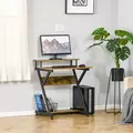 HOMCOM Industrial Computer Desk with Monitor Stand, 70 x 60cm Compact Desk for Small Spaces, Home Office Desk, Rustic Brown - 2